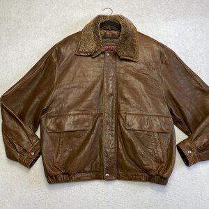 Couture by J. Park Lambskin Bomber Jacket Men's XL Brown Fur Collar Coat Flight